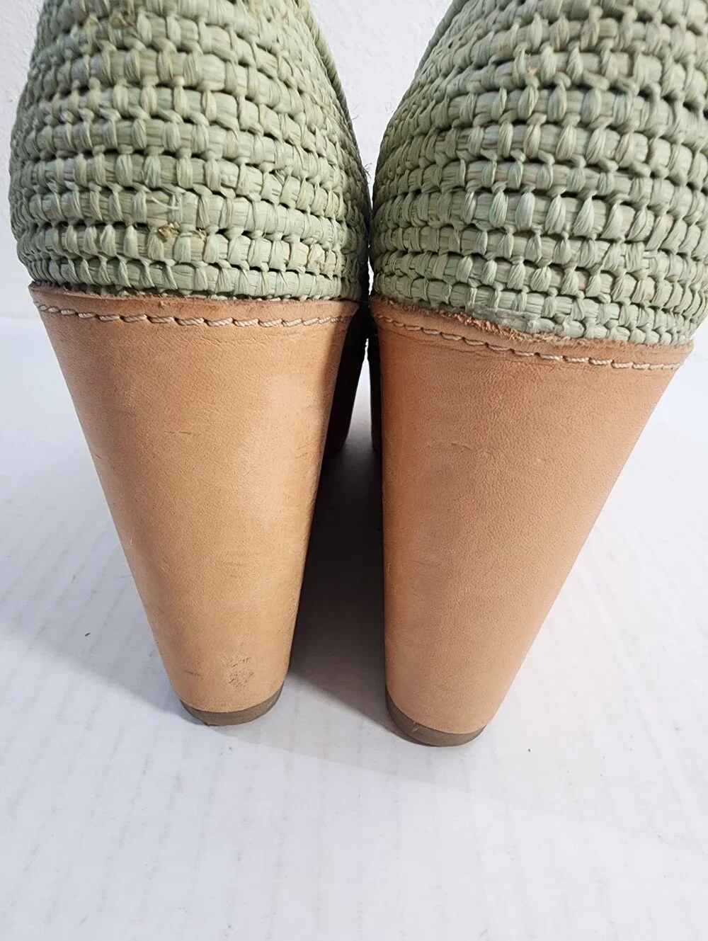 Carven x Robert Clergerie Raffia Platform Loafers Leather Sage Green EU 39.5